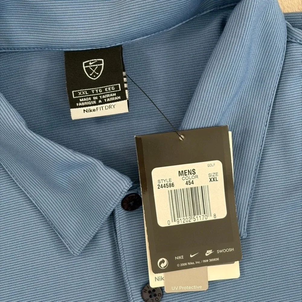 NIKE GOLF Stretch Dri-FIT UV Fine Line Sport Golf Polo Shirt Men‎ 2XL Blue NWT